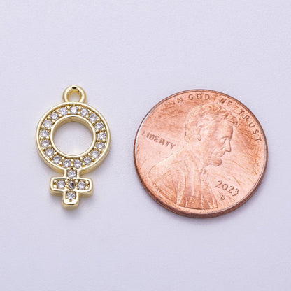 16K Gold Filled 18mm Micro Paved CZ Female Symbol Open Charm | Charms-00563