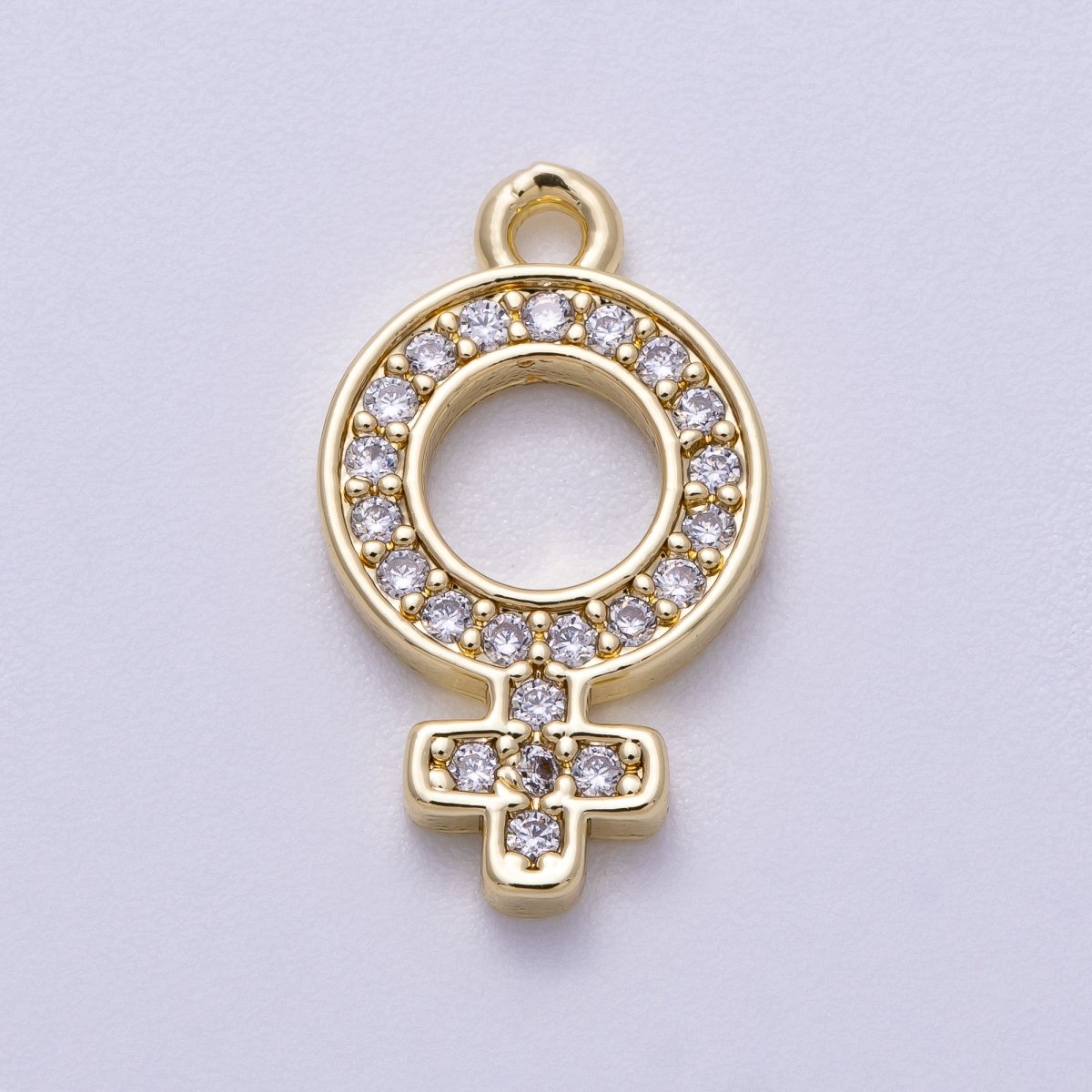 16K Gold Filled 18mm Micro Paved CZ Female Symbol Open Charm | Charms-00563