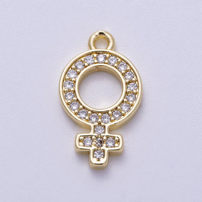16K Gold Filled 18mm Micro Paved CZ Female Symbol Open Charm | Charms-00563