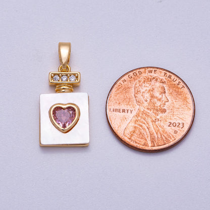 16K Gold Filled 18mm Micro Paved CZ Pink Heart Shell Heart Perfume Bottle Pendant | Charms-00637