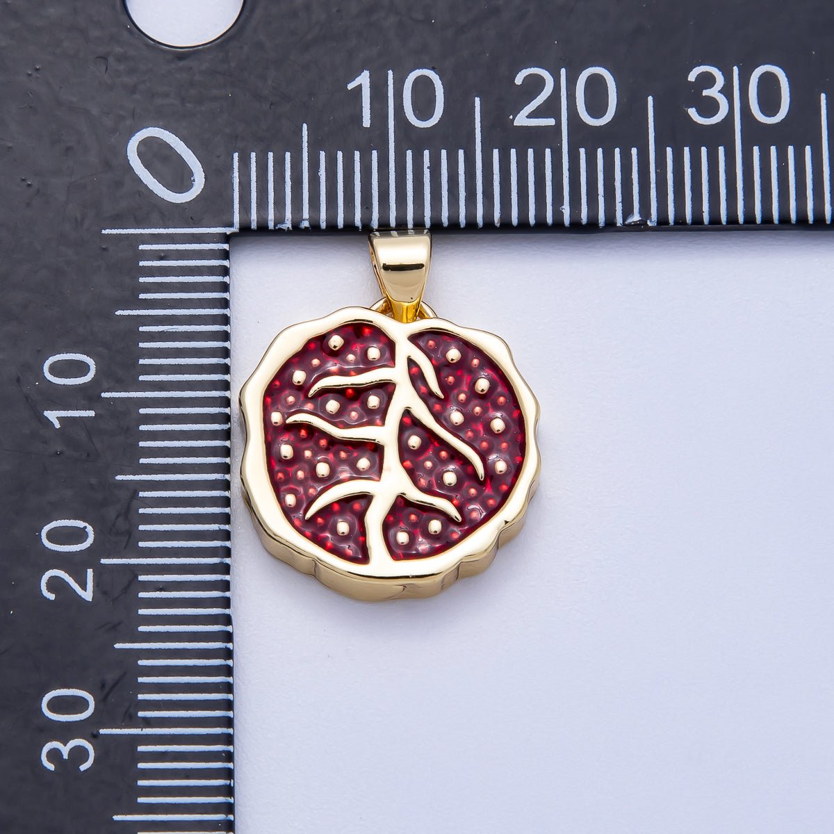16K Gold Filled 18mm Red Enamel Pomegranate Fruit Pendant | Charms-00620