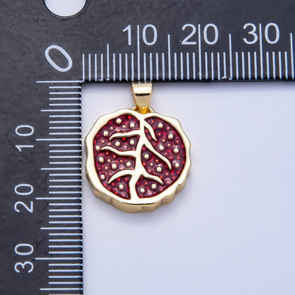 16K Gold Filled 18mm Red Enamel Pomegranate Fruit Pendant | Charms-00620