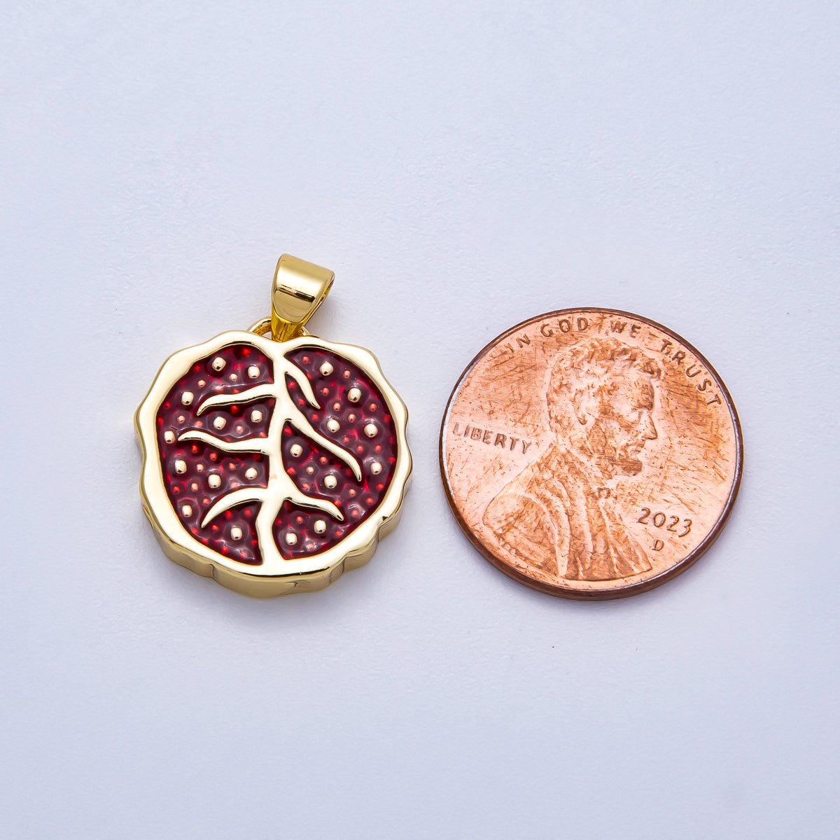 16K Gold Filled 18mm Red Enamel Pomegranate Fruit Pendant | Charms-00620