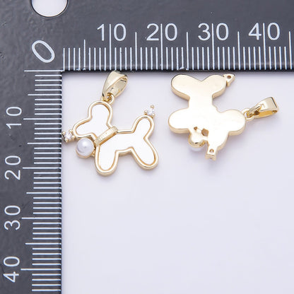 16K Gold Filled 18mm Shell Pearl Clear CZ Balloon Dog Animal Pendant | Charms-00948