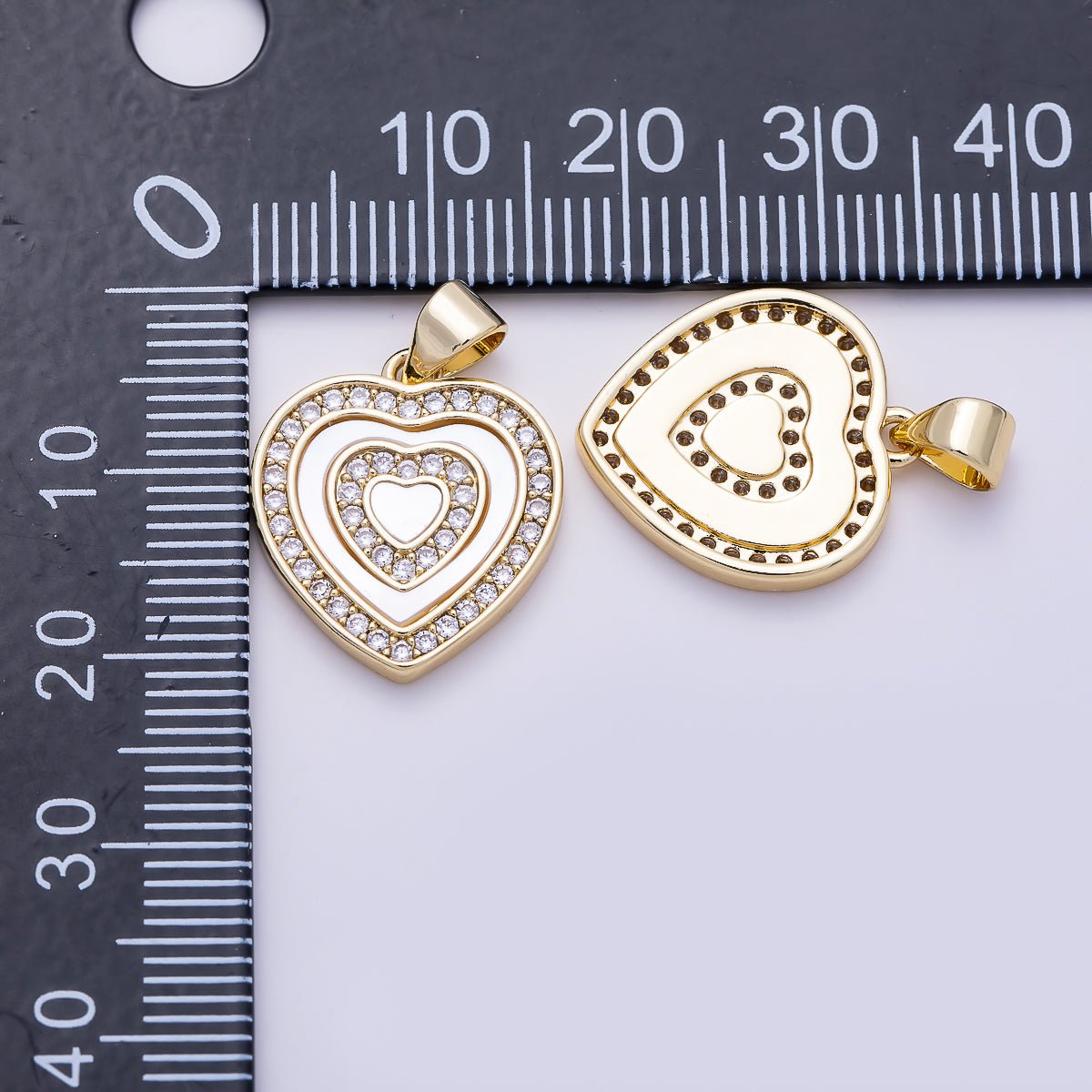 16K Gold Filled 18mm Shell Pearl Micro Paved CZ Heart Pendant | Charms-01454