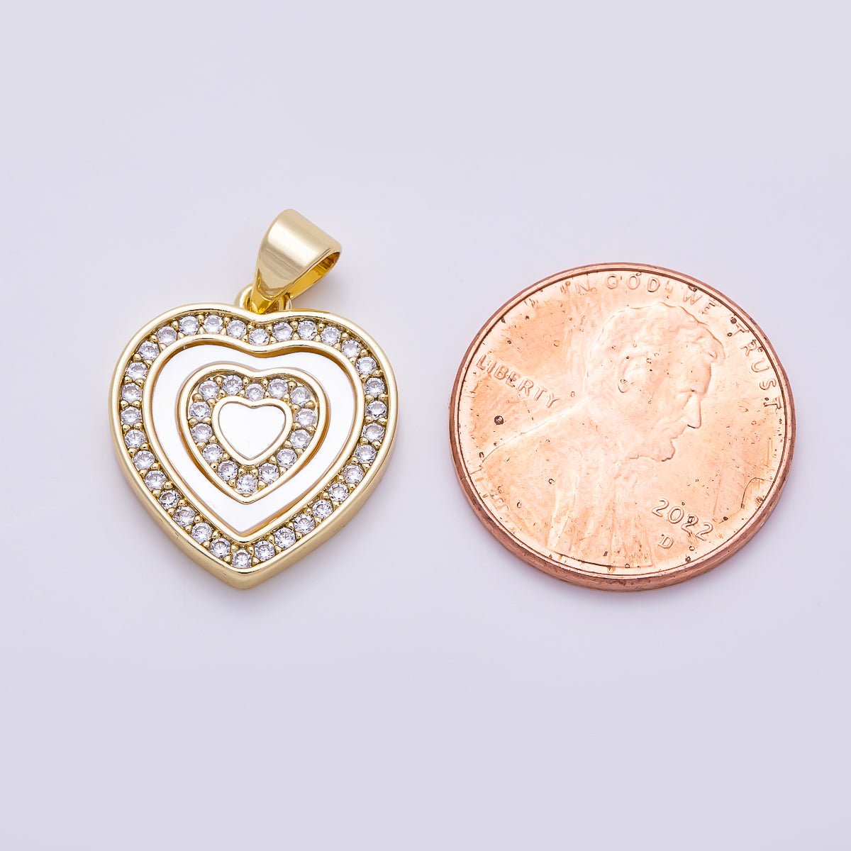 16K Gold Filled 18mm Shell Pearl Micro Paved CZ Heart Pendant | Charms-01454