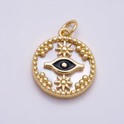 16K Gold Filled 18mm Black Evil Eye Star Shell Pearl Round Charm in Gold &amp; Silver | Charms-01353