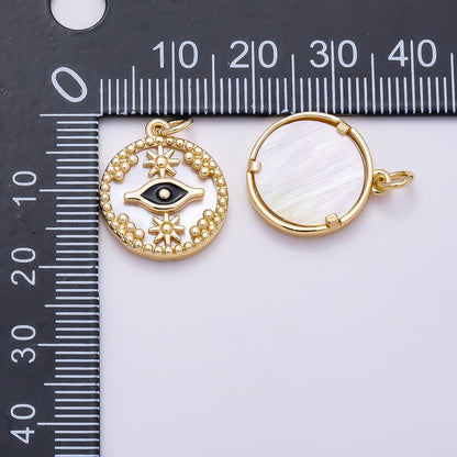 16K Gold Filled 18mm Black Evil Eye Star Shell Pearl Round Charm in Gold &amp; Silver | Charms-01353