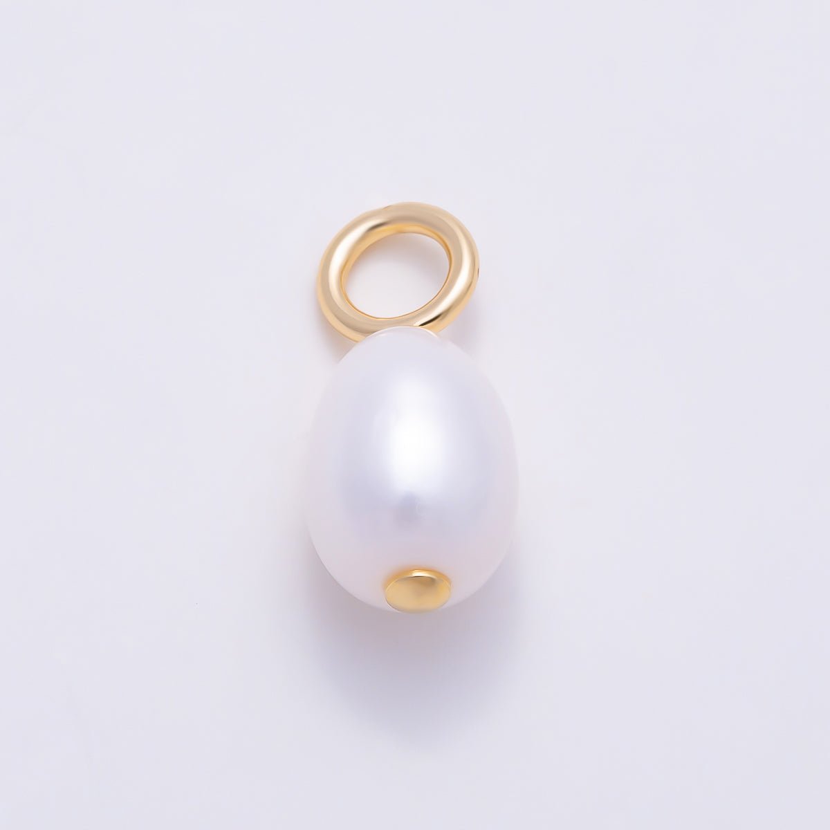 16K Gold Filled 18mm White Shell Pearl Oval Drop Pendant | Charms-01396