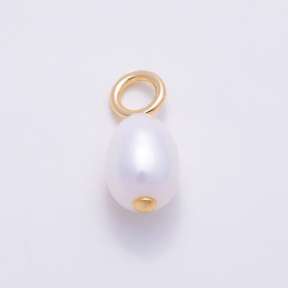 16K Gold Filled 18mm White Shell Pearl Oval Drop Pendant | Charms-01396
