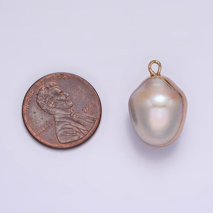 16K Gold Filled 19.5mm Cream Freshwater Pearl Abstract Dipped Charm | P1616