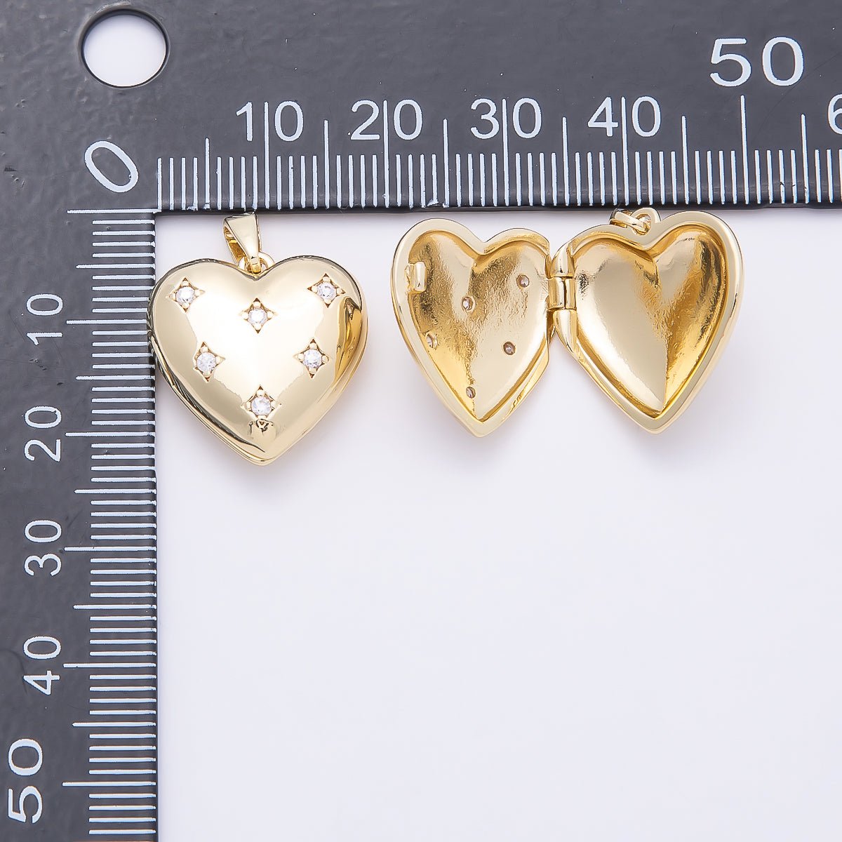 16K Gold Filled 19mm Clear CZ Starburst Dotted Love Heart Locket Pendant | Charms-01036