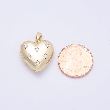 16K Gold Filled 19mm Clear CZ Starburst Dotted Love Heart Locket Pendant | Charms-01036
