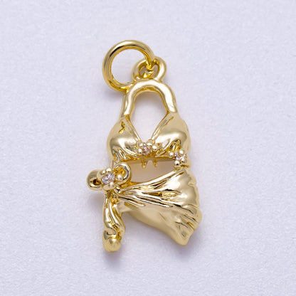 16K Gold Filled 19mm Clear CZ Summer Beach Bikini 3D Multidimensional Charm | Charms-00631