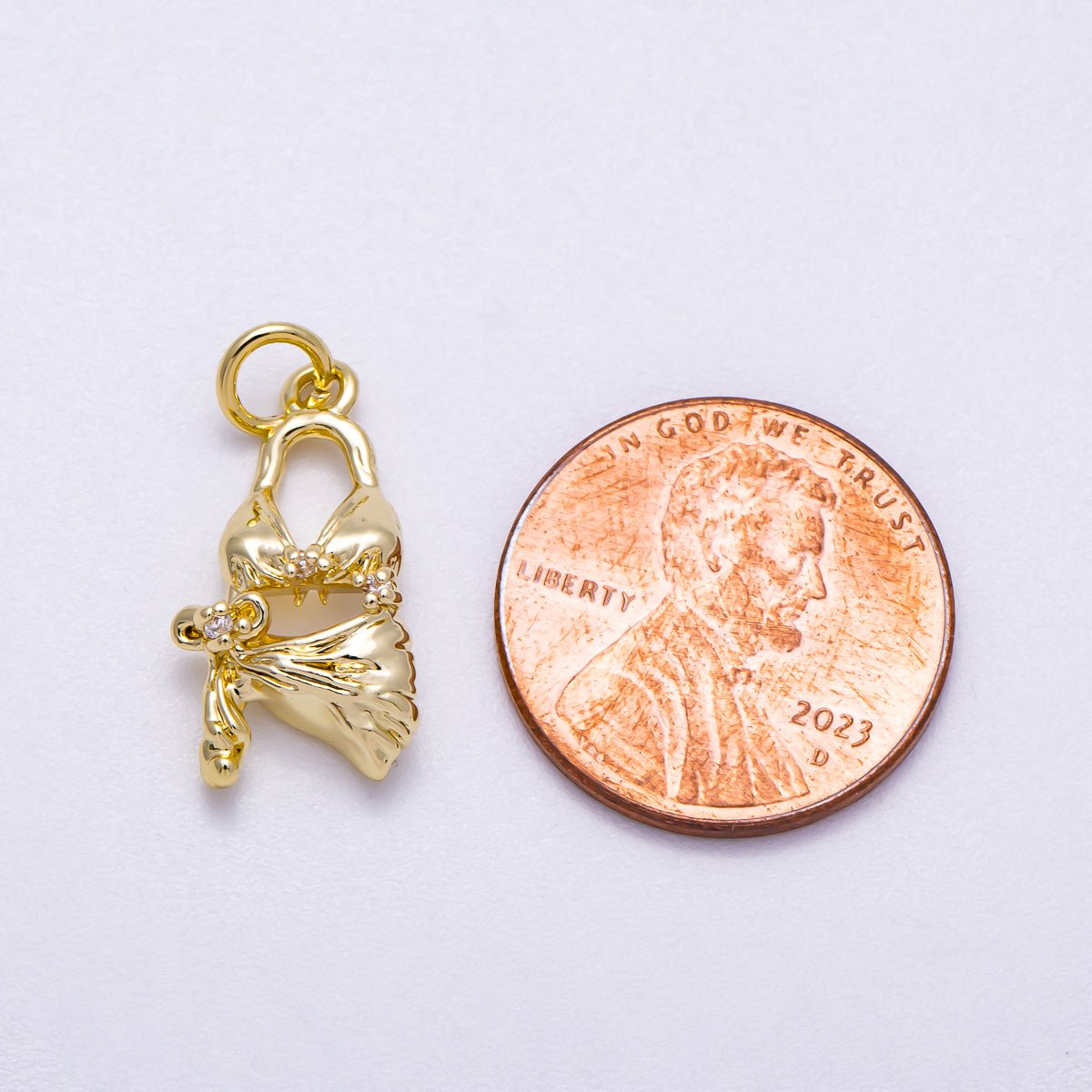 16K Gold Filled 19mm Clear CZ Summer Beach Bikini 3D Multidimensional Charm | Charms-00631