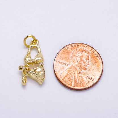 16K Gold Filled 19mm Clear CZ Summer Beach Bikini 3D Multidimensional Charm | Charms-00631