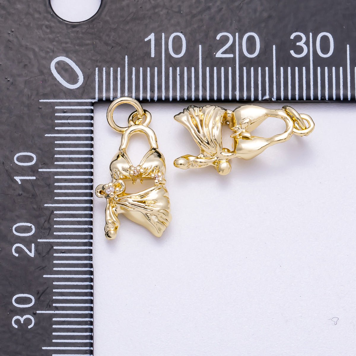 16K Gold Filled 19mm Clear CZ Summer Beach Bikini 3D Multidimensional Charm | Charms-00631