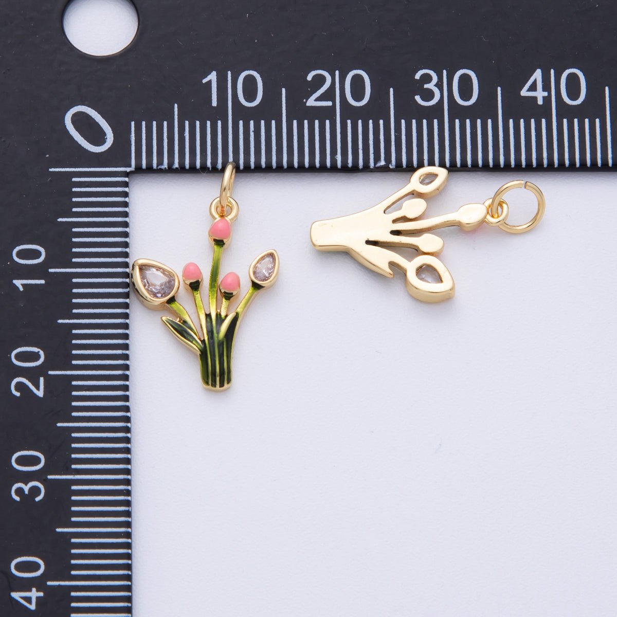 16K Gold Filled 19mm CZ Enamel Tulip Flower Charm | Charms-00102