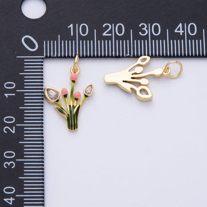 16K Gold Filled 19mm CZ Enamel Tulip Flower Charm | Charms-00102