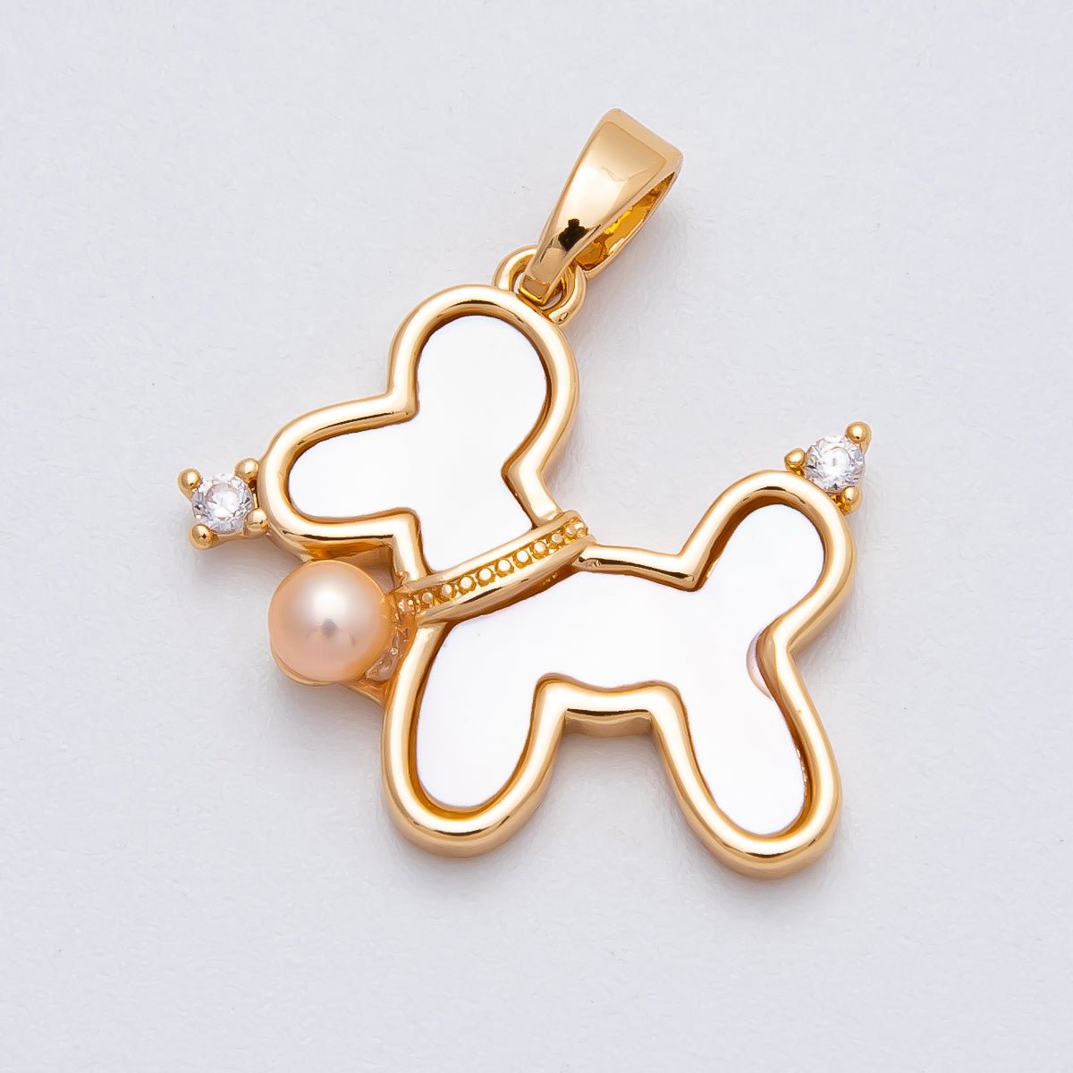 16K Gold Filled 19mm CZ Pink Shell Pearl Puppy Pet Animal Pendant | Charms-00429