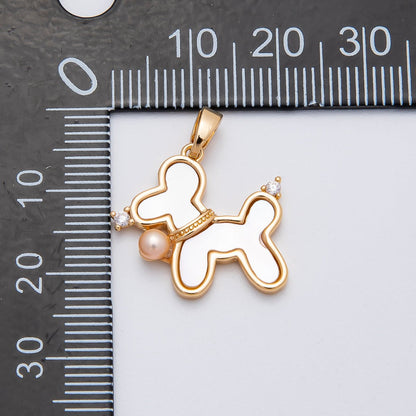 16K Gold Filled 19mm CZ Pink Shell Pearl Puppy Pet Animal Pendant | Charms-00429
