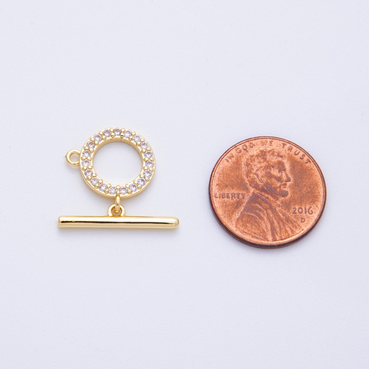 16K Gold Filled 19mm Micro Paved CZ Round Loop Toggle Clasp Finding | Findings-00028