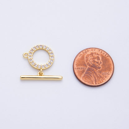16K Gold Filled 19mm Micro Paved CZ Round Loop Toggle Clasp Finding | Findings-00028