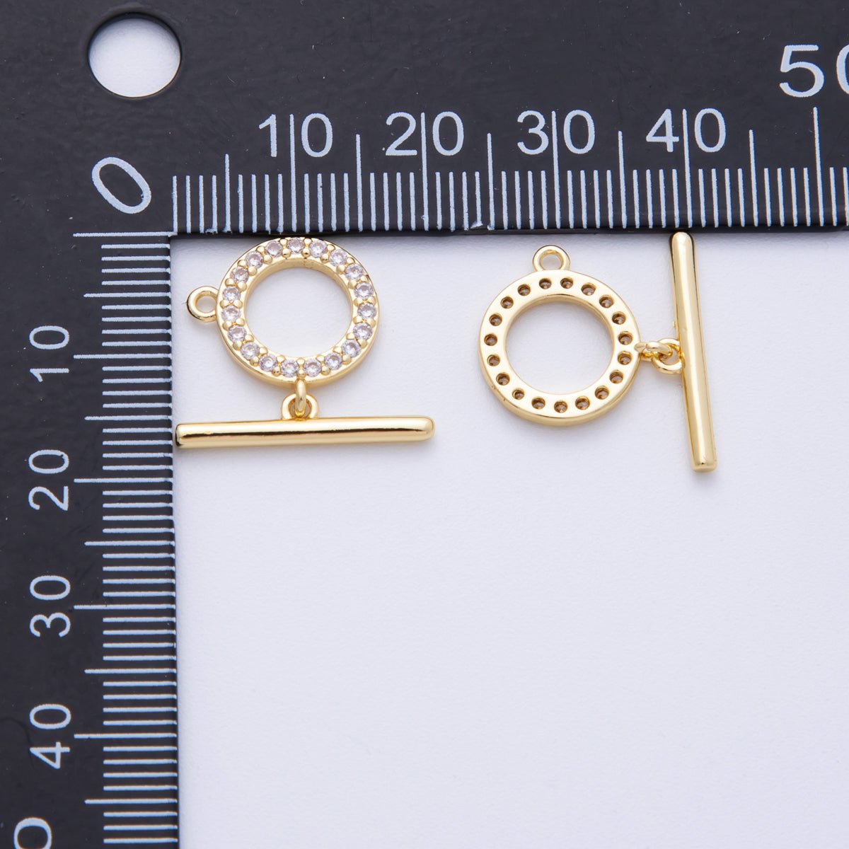 16K Gold Filled 19mm Micro Paved CZ Round Loop Toggle Clasp Finding | Findings-00028