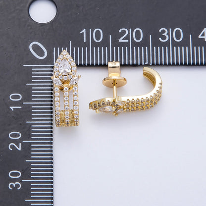 16K Gold Filled 19mm Micro Paved CZ Teardrop Claw J-Shaped Hoop Earrings | Earrings-00340