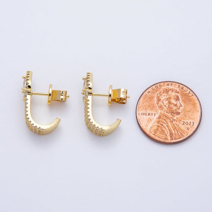 16K Gold Filled 19mm Micro Paved CZ Teardrop Claw J-Shaped Hoop Earrings | Earrings-00340