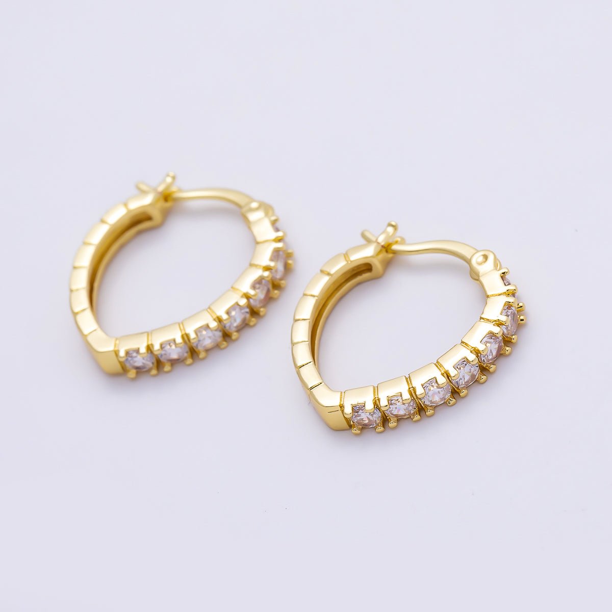 16K Gold Filled 19mm Micro Paved CZ V-Shape Latch Hoop | Earrings-00710