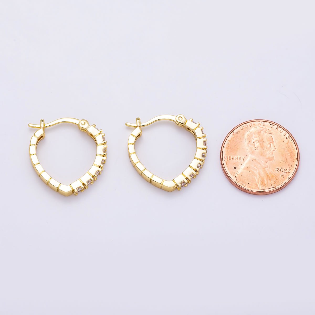 16K Gold Filled 19mm Micro Paved CZ V-Shape Latch Hoop | Earrings-00710