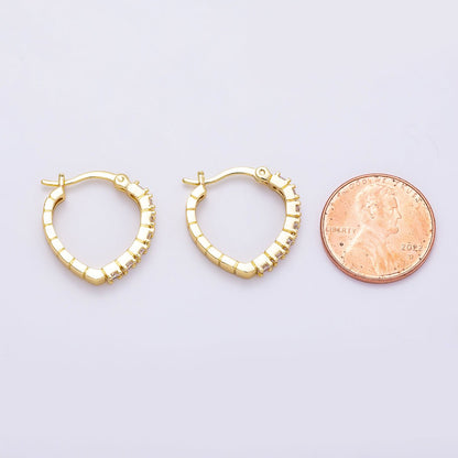 16K Gold Filled 19mm Micro Paved CZ V-Shape Latch Hoop | Earrings-00710