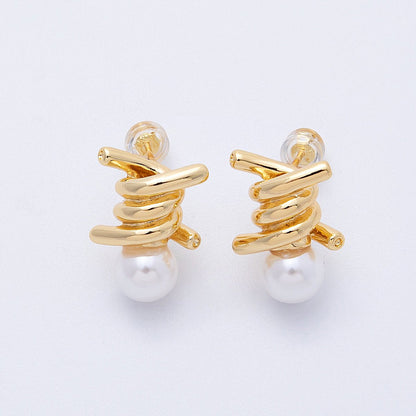 16K Gold Filled 19mm Shell Pearl Knot Stud Earrings | Earrings-00140