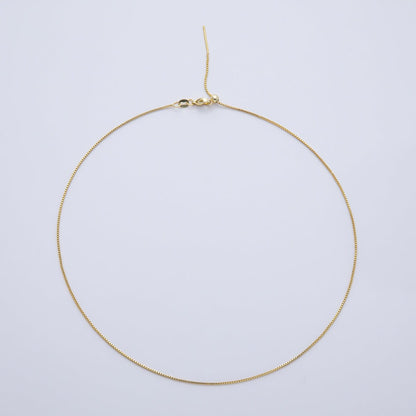 16K Gold Filled 1mm Minimalist Box Chain 19 Inch Slider Needle Adjustable Necklace | WA-04212