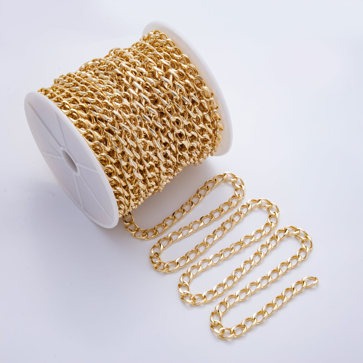 16K Gold Filled 13mm x 9mm Unfinished Big Curb Oval Textured Designed Chain by Yard | ROLL-1689