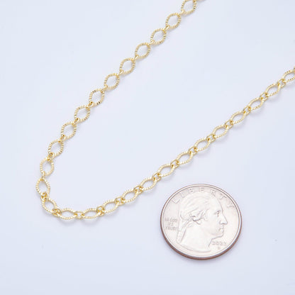 16K Gold Filled 6mm x 4mm Unfinished Oval Sunburst Rolo Chain by Yard | ROLL-1698