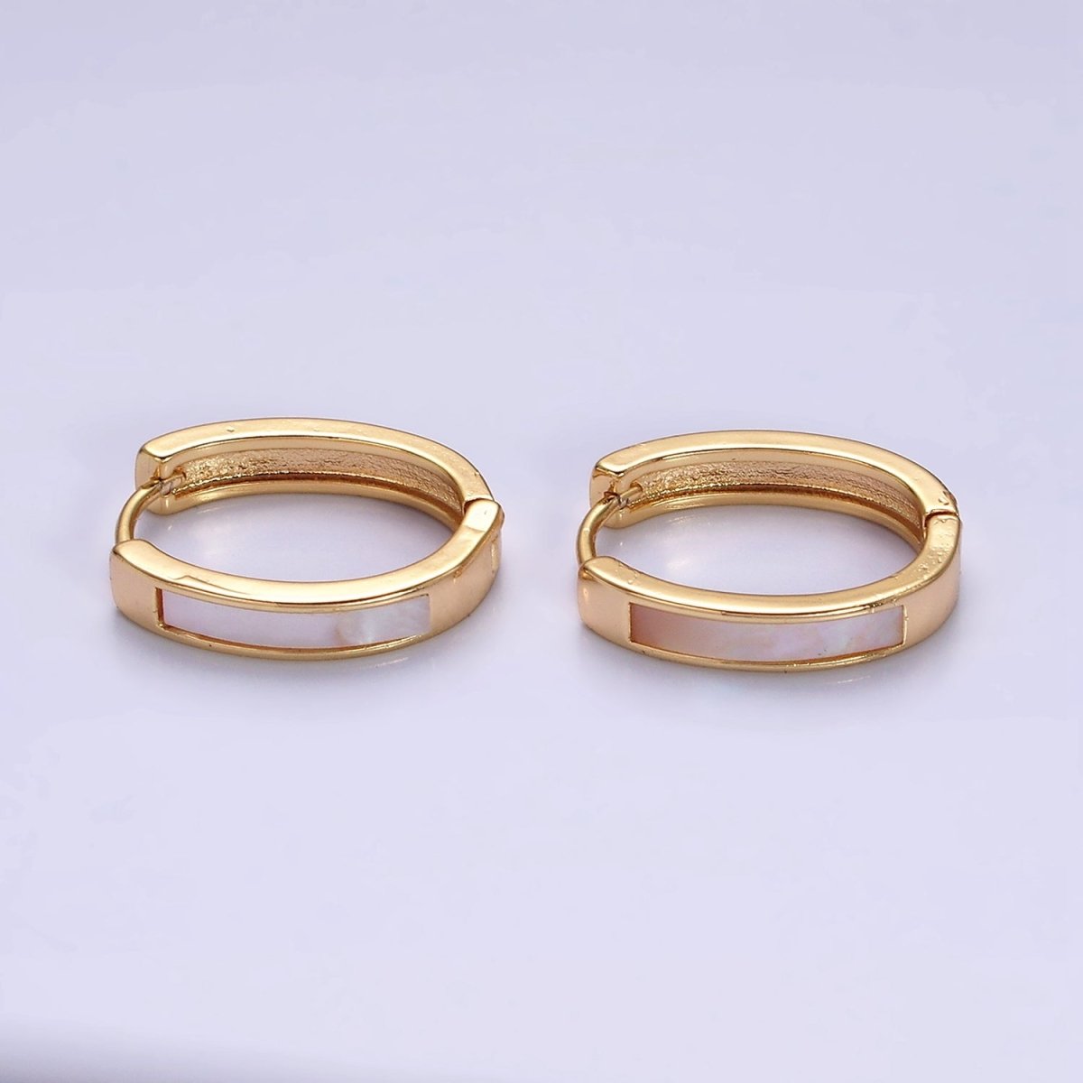 16K Gold Filled 20.3mm Shell Pearl Lined Oval Huggie Earring in Gold &amp; Silver | AD-1038 AD-1039