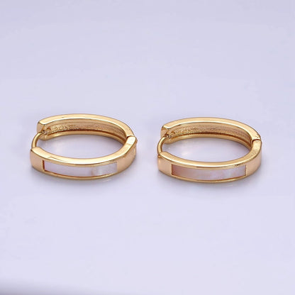 16K Gold Filled 20.3mm Shell Pearl Lined Oval Huggie Earring in Gold &amp; Silver | AD-1038 AD-1039