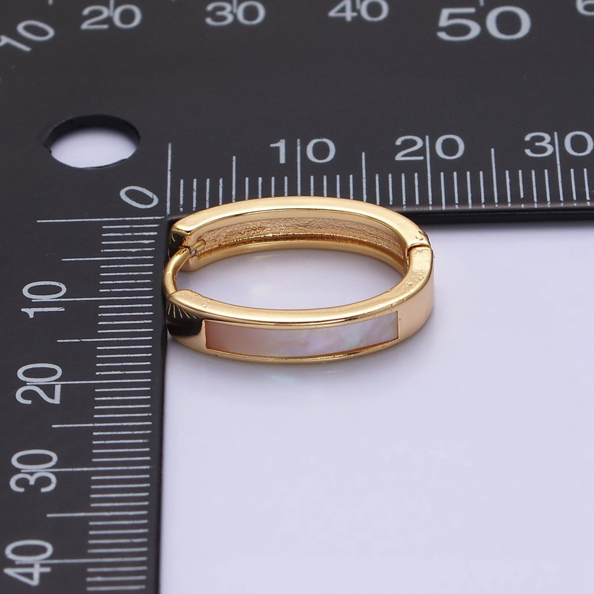 16K Gold Filled 20.3mm Shell Pearl Lined Oval Huggie Earring in Gold &amp; Silver | AD-1038 AD-1039