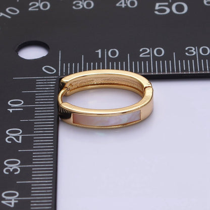 16K Gold Filled 20.3mm Shell Pearl Lined Oval Huggie Earring in Gold &amp; Silver | AD-1038 AD-1039