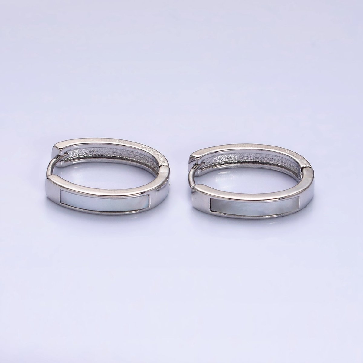 16K Gold Filled 20.3mm Shell Pearl Lined Oval Huggie Earring in Gold &amp; Silver | AD-1038 AD-1039