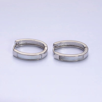 16K Gold Filled 20.3mm Shell Pearl Lined Oval Huggie Earring in Gold &amp; Silver | AD-1038 AD-1039