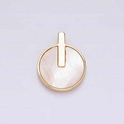 16K Gold Filled 20.5mm Bar Lined Shell Pearl Round Minimalist Bezel Pendant | AA679
