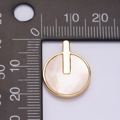 16K Gold Filled 20.5mm Bar Lined Shell Pearl Round Minimalist Bezel Pendant | AA679
