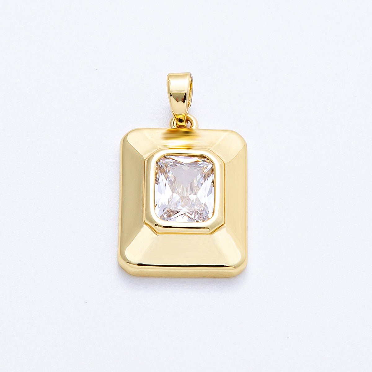 16K Gold Filled 20mm Baguette CZ Rectangular Tag Pendant | Charms-00205