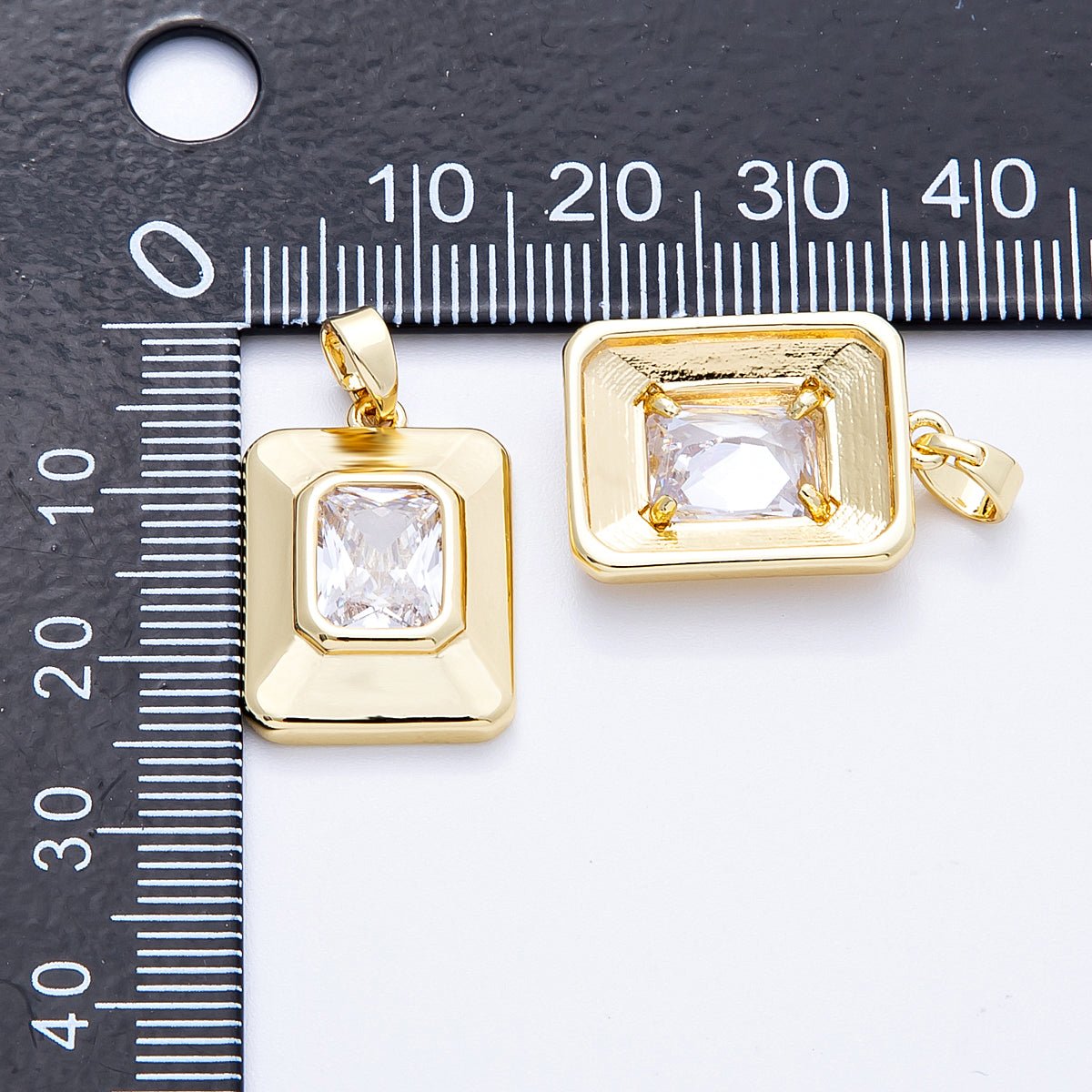16K Gold Filled 20mm Baguette CZ Rectangular Tag Pendant | Charms-00205