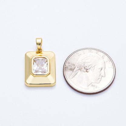 16K Gold Filled 20mm Baguette CZ Rectangular Tag Pendant | Charms-00205