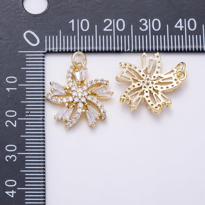 16K Gold Filled 20mm Baguette Micro Paved CZ Flower Swirl Charm | Charms-01547