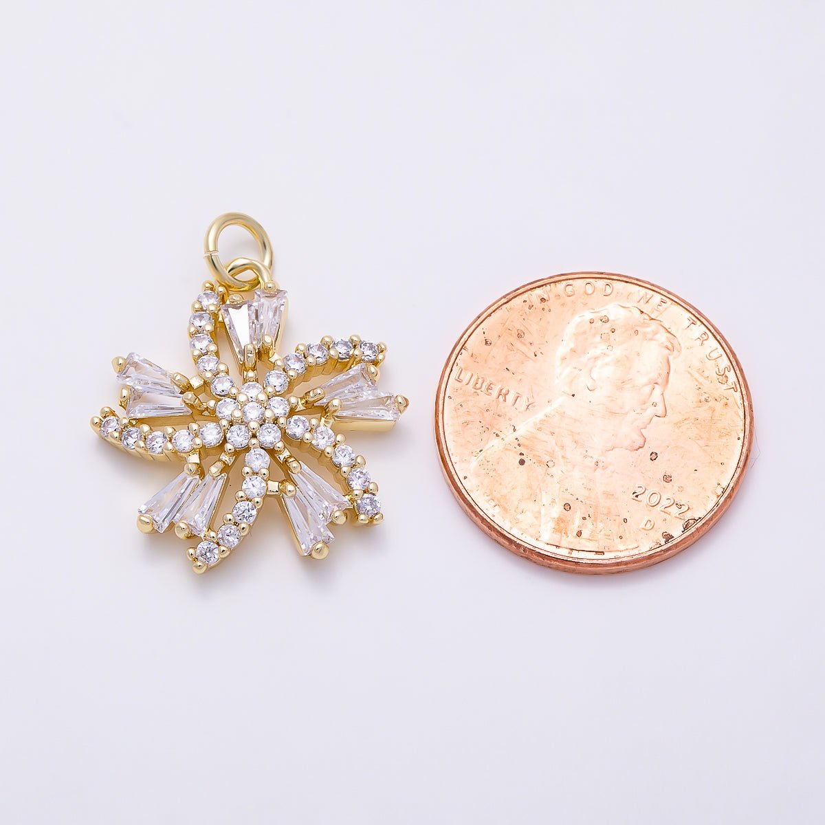 16K Gold Filled 20mm Baguette Micro Paved CZ Flower Swirl Charm | Charms-01547